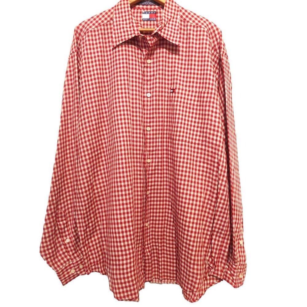 VTG Tommy Hilfiger Gingham Shirt Long Sleeve Picnic Preppy Y2K Size In Photo